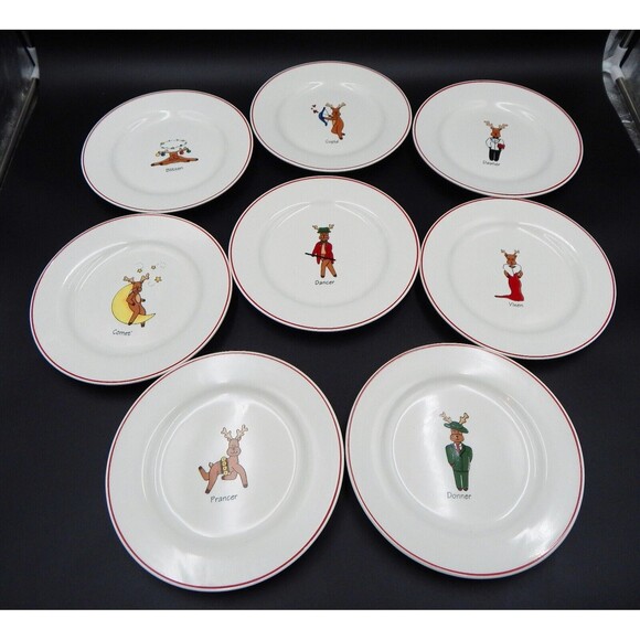Santa's Reindeer Salad Dessert Plates 8-1/4 In Set of 8 Rudolph LTD Commodities - Picture 1 of 12